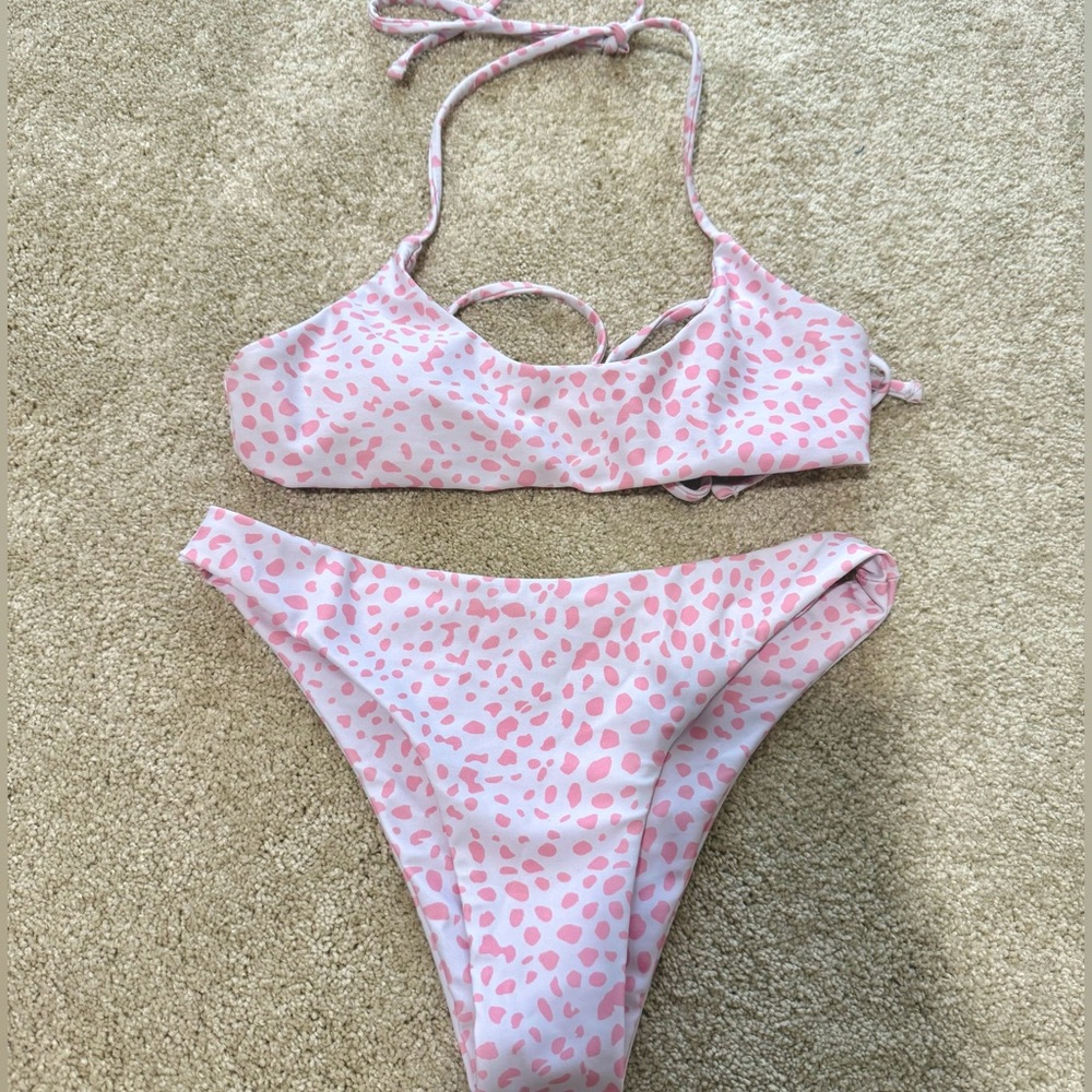 Pink and White Leopard Print Bikini